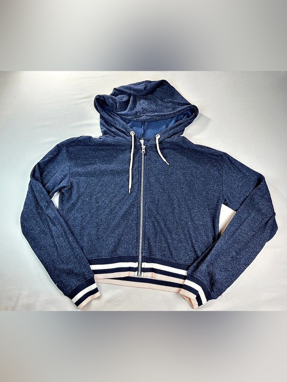Live Love Dream Striped Crop Full Zip Hoodie Blue Pink Size Small Hood